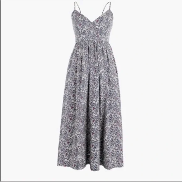 NWT J. Crew Liberty Fabrics June Meadow Floral Navy  Spaghetti Strap Midi Dress - Picture 4 of 10